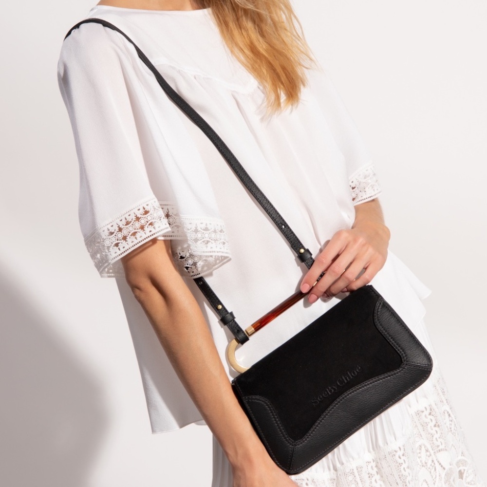 See By Chloe Ella Shoulder Bag with Tortoise Handle Black Leather